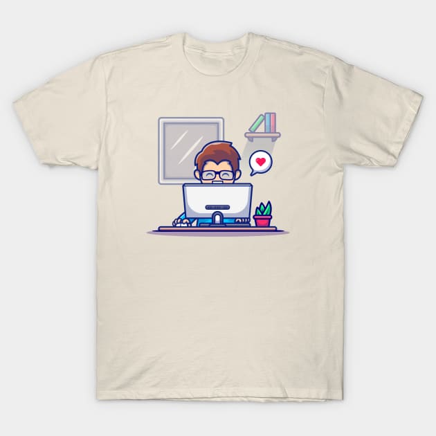 Man Working On Computer T-Shirt by Catalyst Labs
